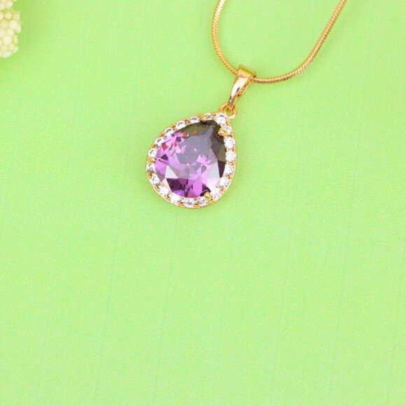 "Teardrop Purple Pendant with Crystal Halo in Elegant Rose Gold Finish, XPPT1615 - Picture 10 of 13